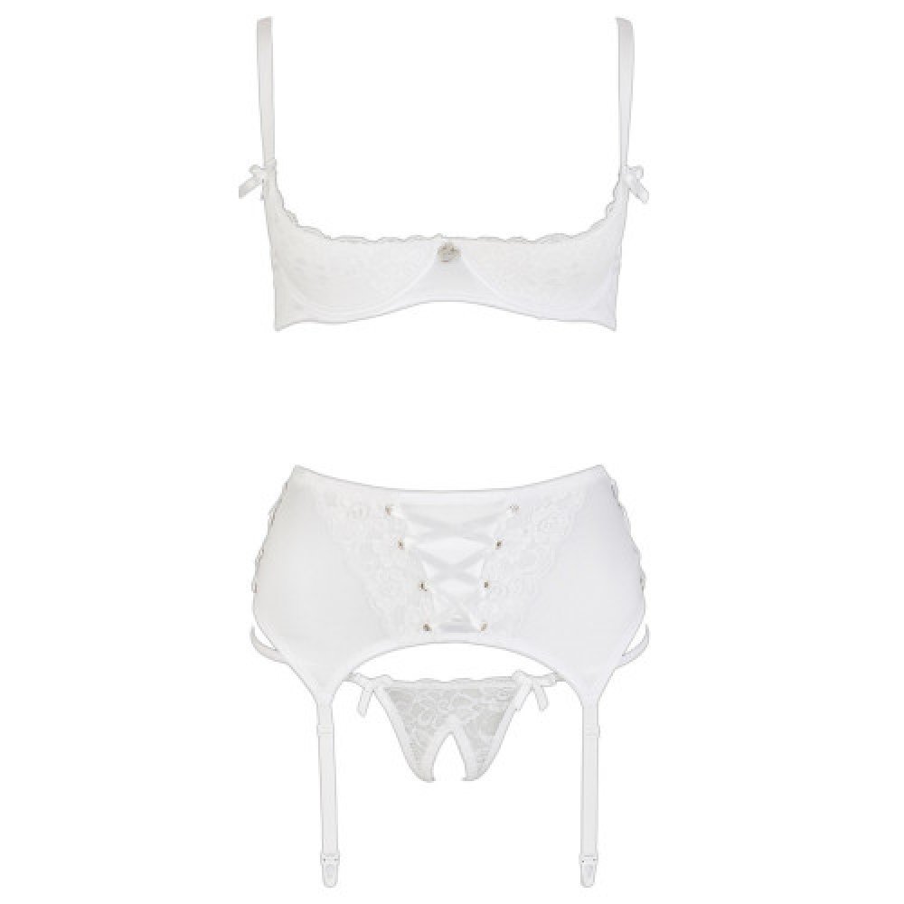 Delicate White Satin Bra with Sting and Suspender