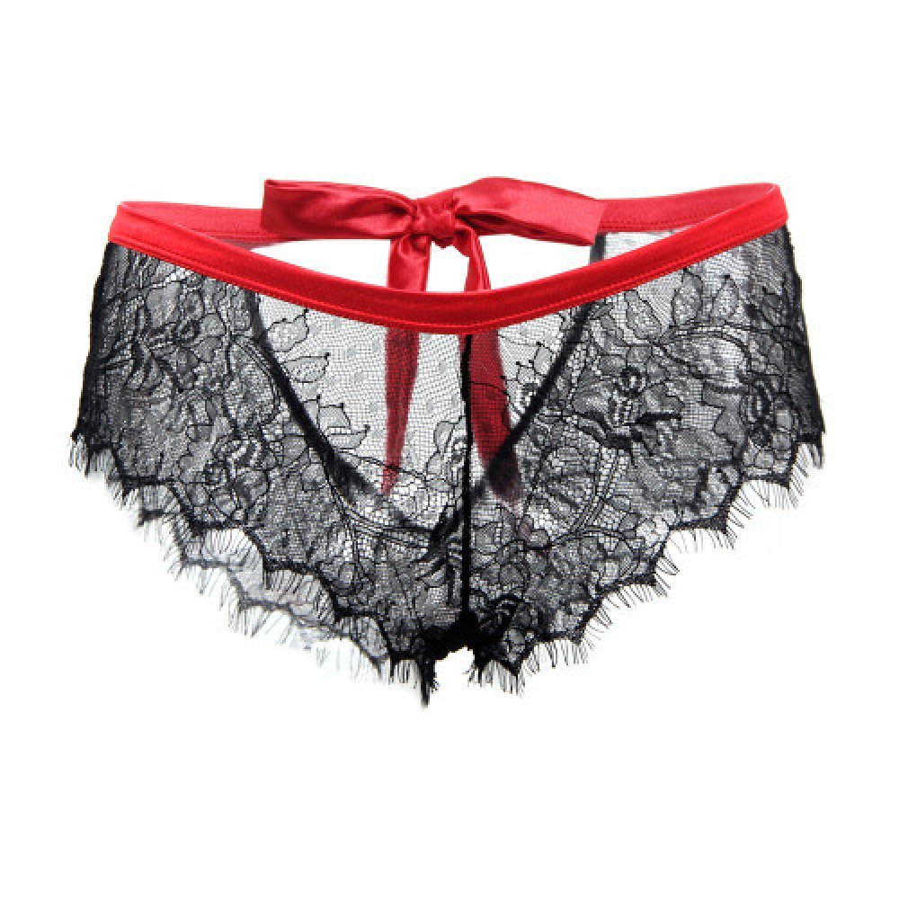 Black Lace Knickers with Red Bow Back