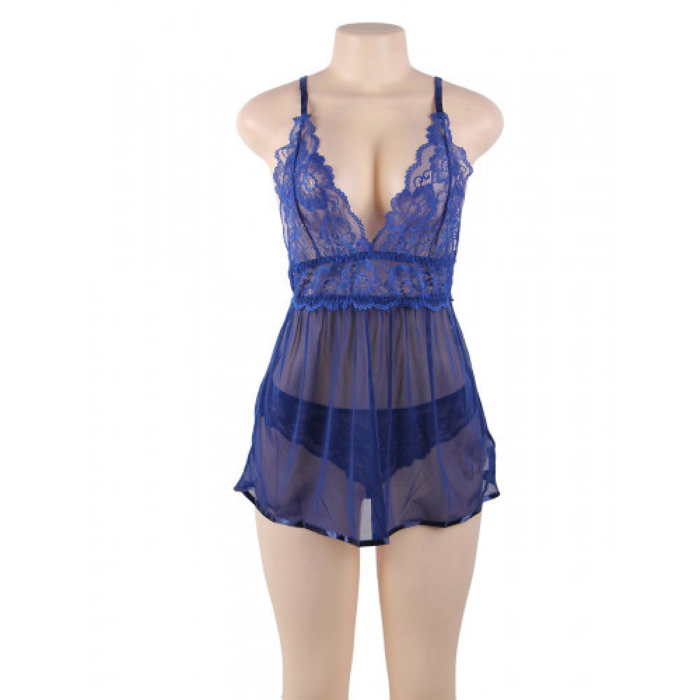 Blue Mesh Chemise with String