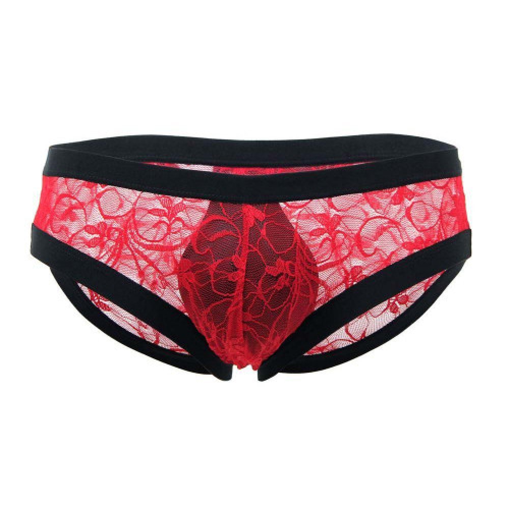 Floral Lace Briefs Red