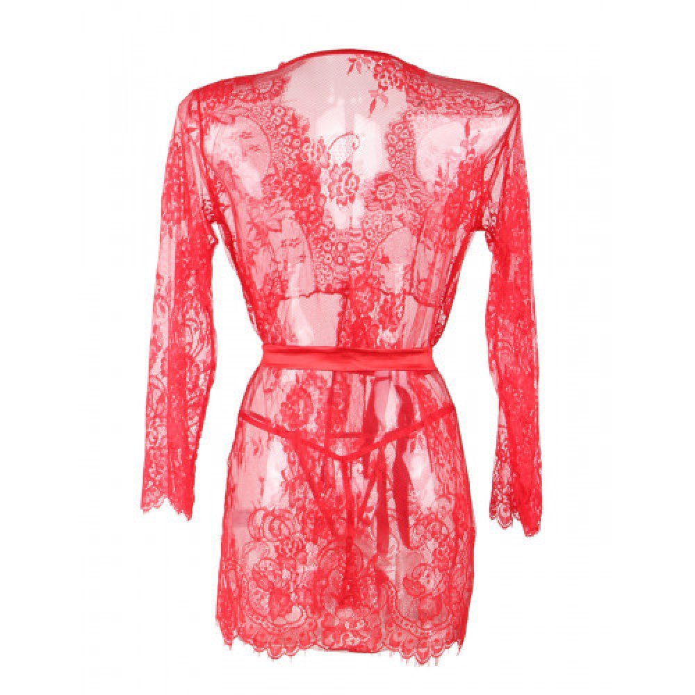 Floral Lace Kimono with String Red