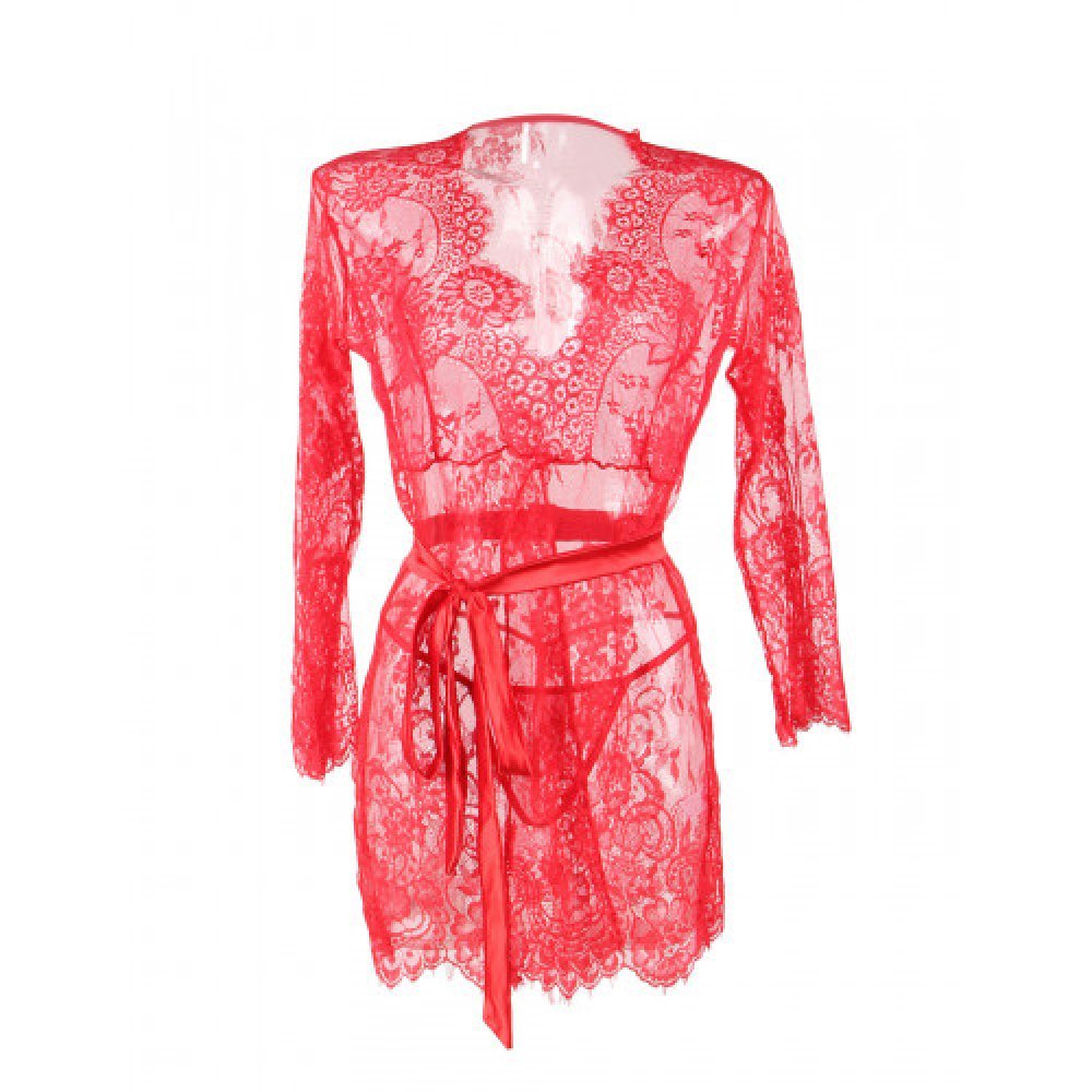 Floral Lace Kimono with String Red
