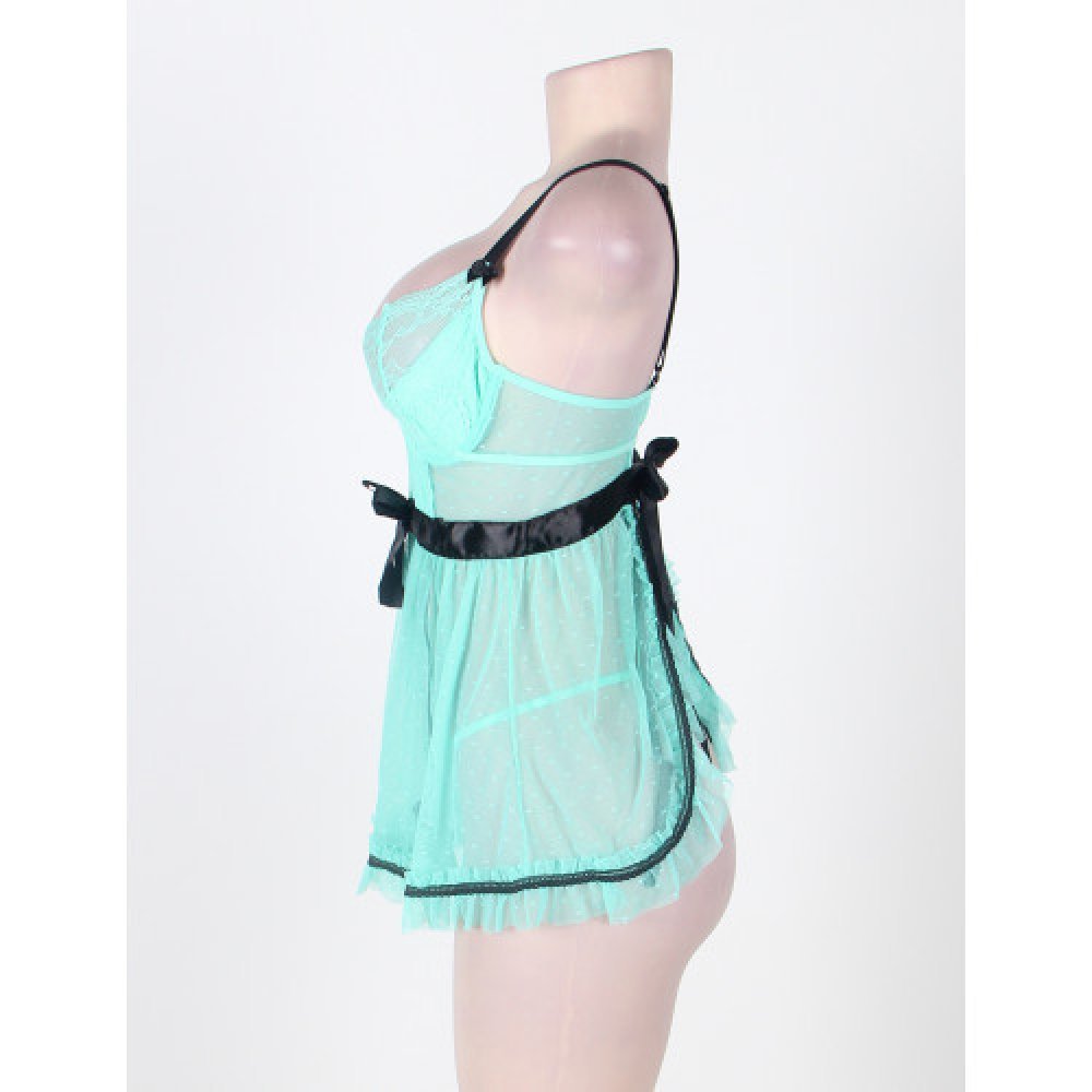 Plus Size Polka Dot Babydoll with String Green