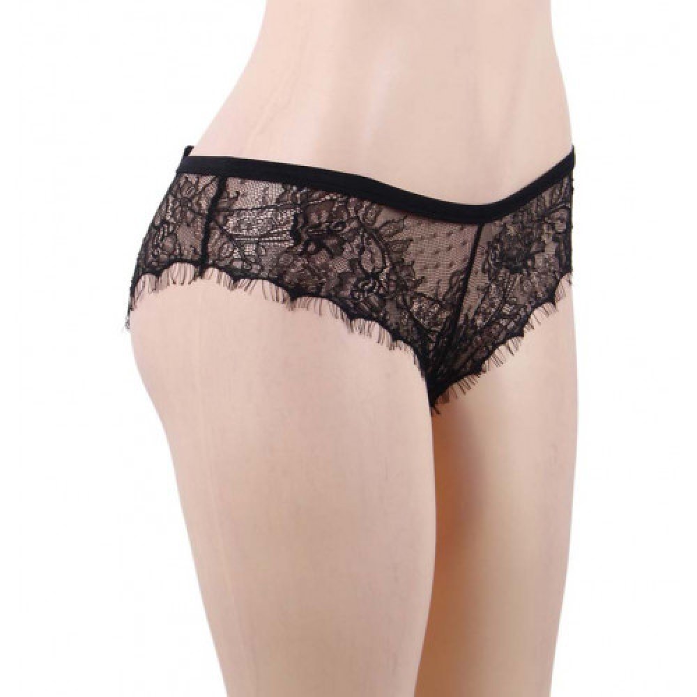 Plus Size Black Lace Knickers with Bow Back