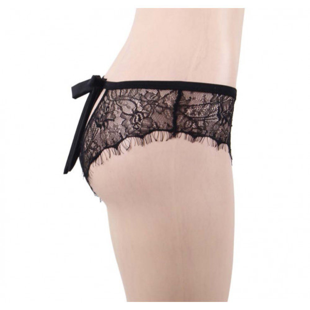 Plus Size Black Lace Knickers with Bow Back
