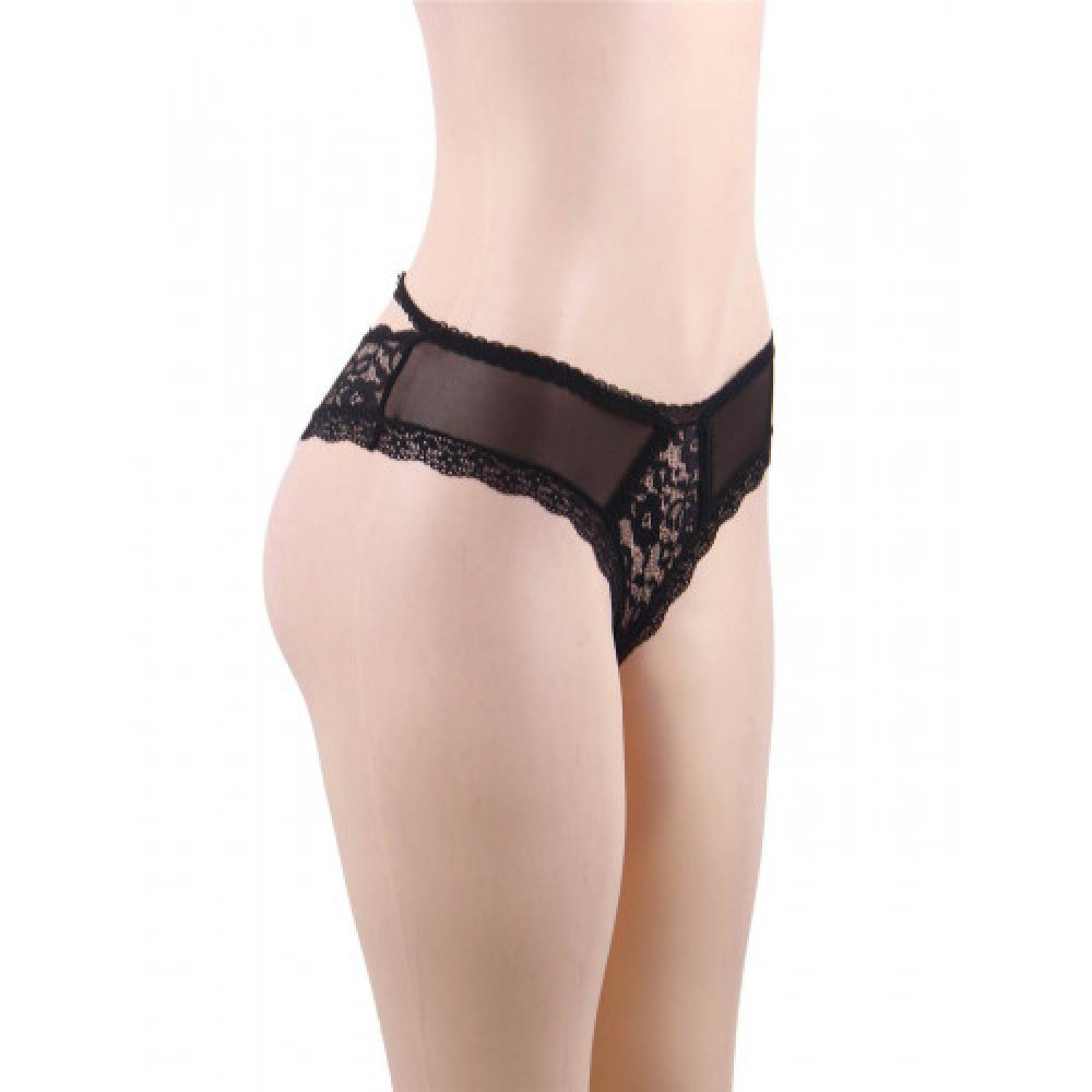 Plus Size Black Lace Knickers with Straps