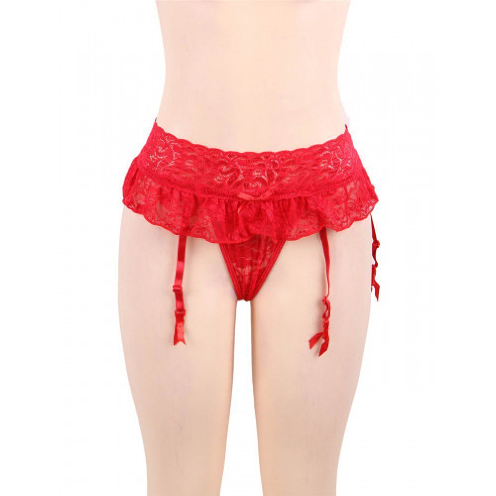 Plus Size Red Lace Garter with Crotchless String
