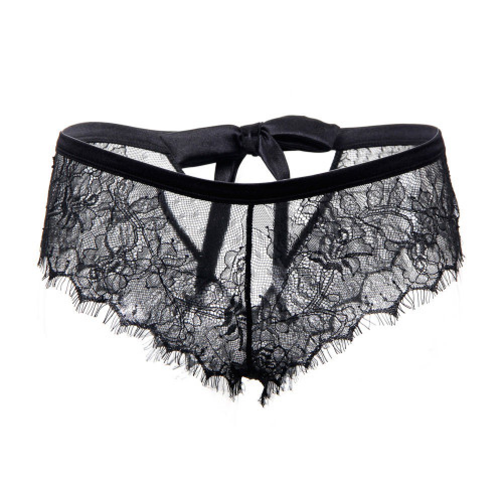 Provocative Black Lace Knickers with Bow Back