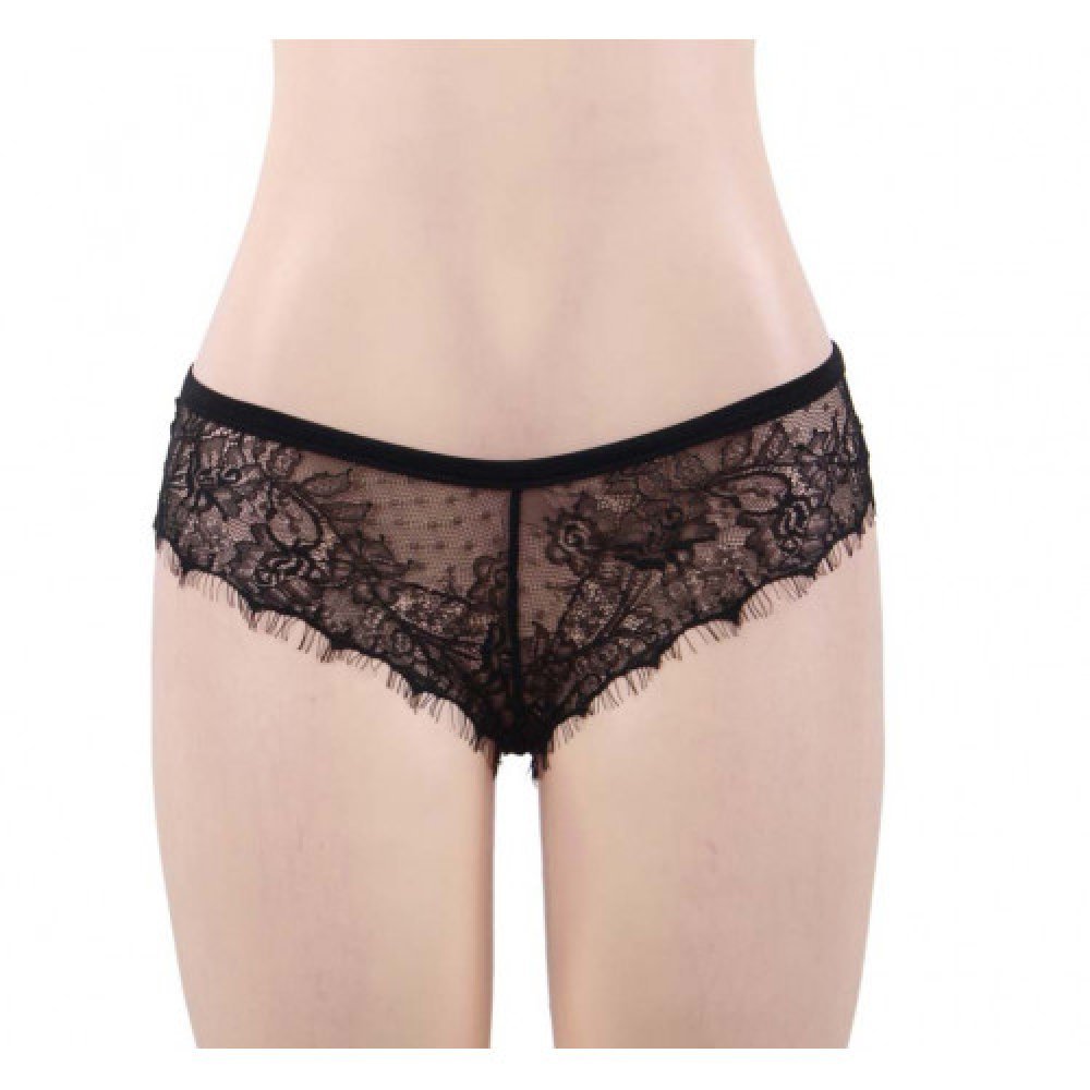 Provocative Black Lace Knickers with Bow Back