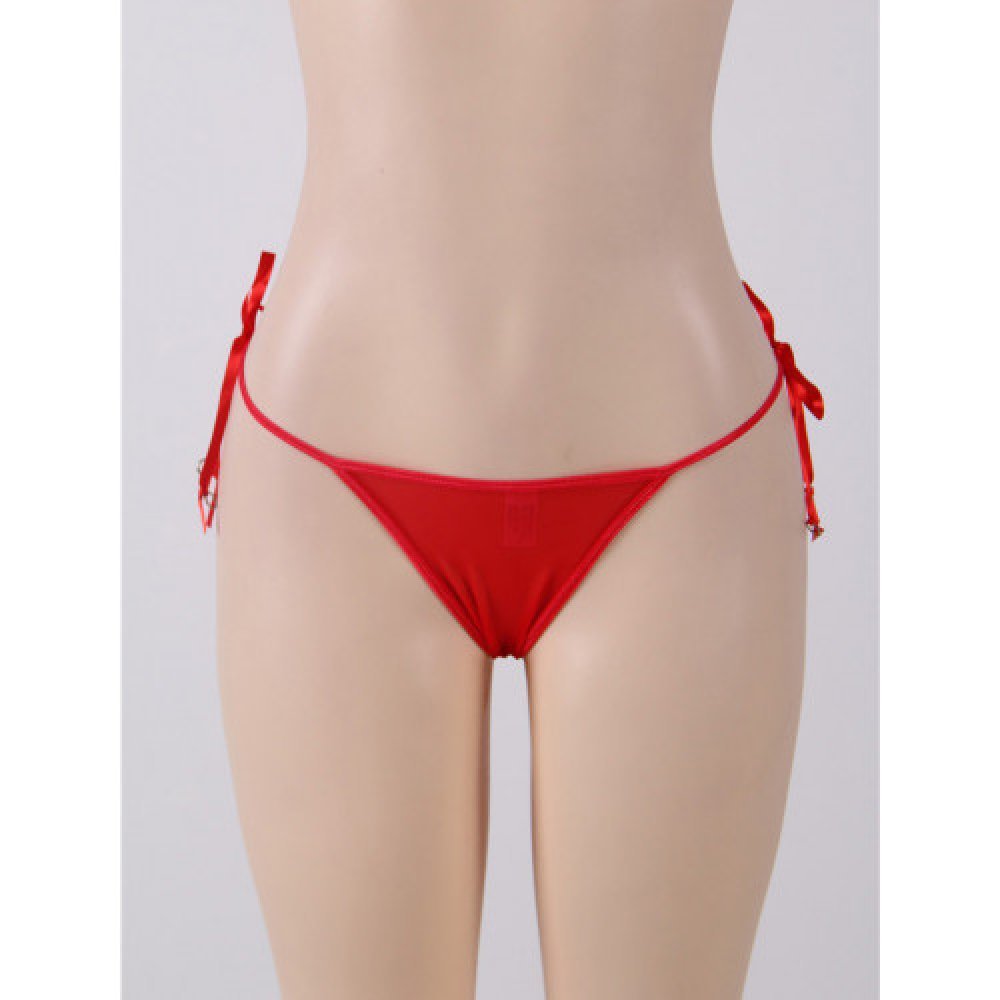 Red G-string with Embroidered Floral Back