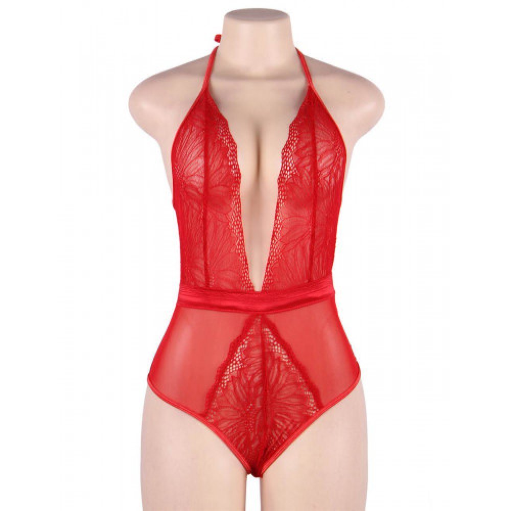 Red Teddy Lingerie with Lace Front
