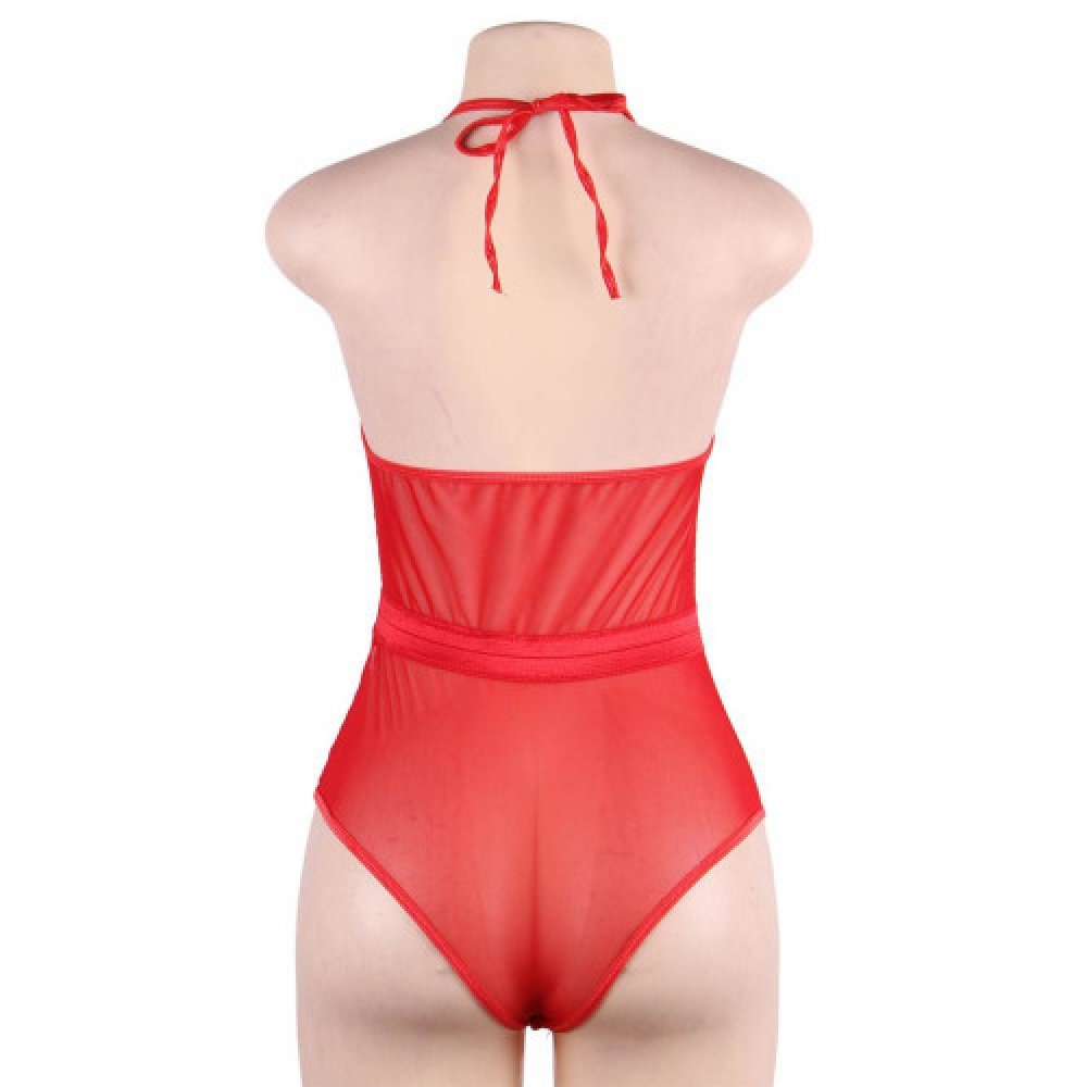 Red Teddy Lingerie with Lace Front