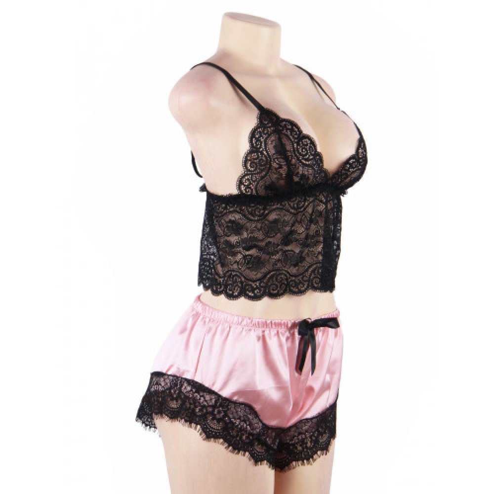 Satin Lace Cami and Short Candy Pink