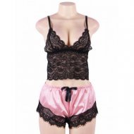 Satin Lace Cami and Short Candy Pink
