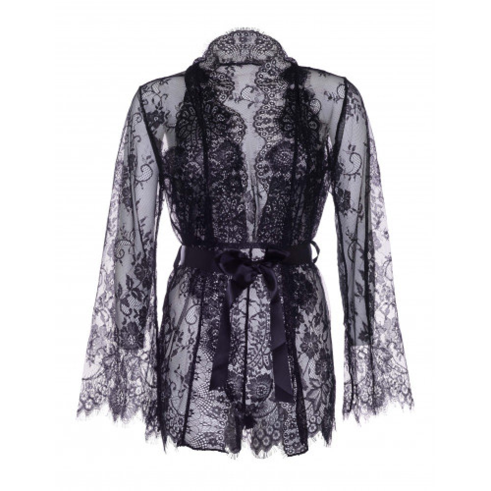 Leg Avenue Floral Lace Teddy With Robe Black