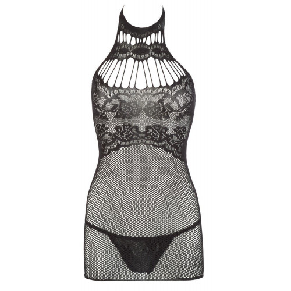 Net Dress with High Neck and Lace String