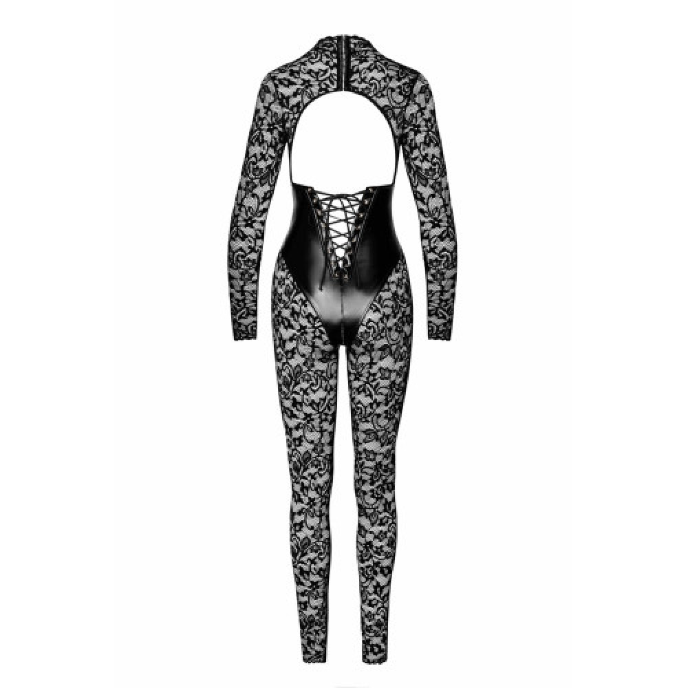 Noir handmade Enigma lace catsuit with underbust bodice