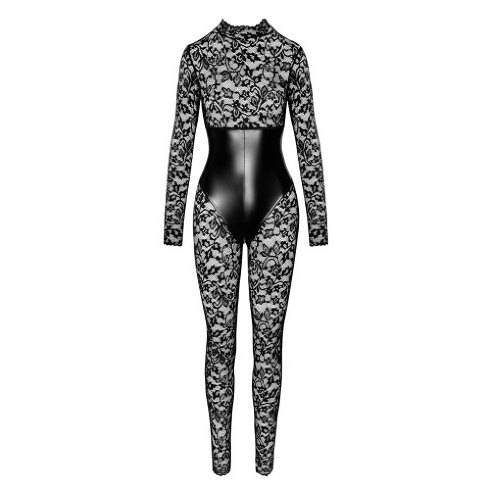 Noir handmade Enigma lace catsuit with underbust bodice