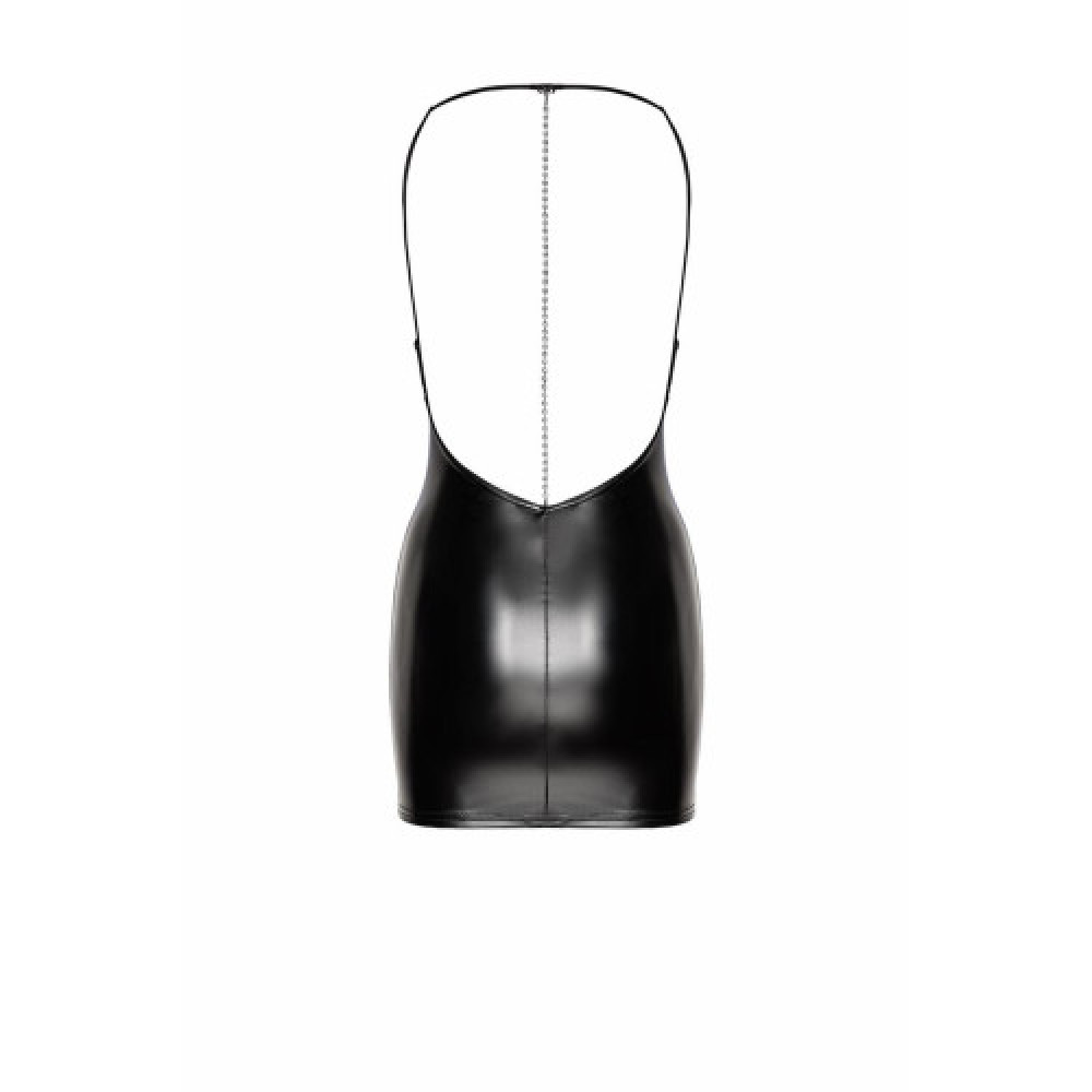 Noir handmade Wetlook mini dress with jewelry rhinestone chain