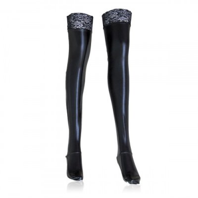 Plus Size Wet Look Hold Up Stocking with Lace