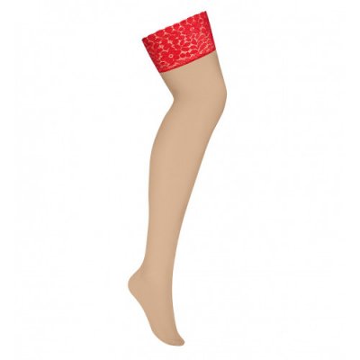 Μπεζ Κάλτσες με Κόκκινη Δαντέλα 4XL Obsessive Blossmina
