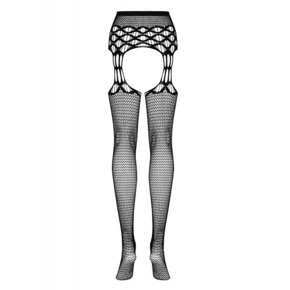 Μαύρες Κάλτσες με Γεωμετρικό Μοτίβο & Ζαρτιέρα XXL Obsessive