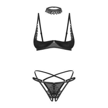 25675-Obsessive-Donarella-Half-Bra-Crotchless-Thong-and-Choker-BLACK-6756-sexshop-Cyprus