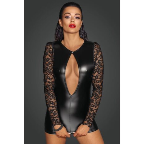 15211-Noir-Handmade-Powerwetlook-Dress-with-Lace-Sleeves-sexshop-paphos