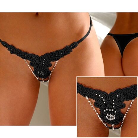 Embroidered-Floral-G-String-Black-88881