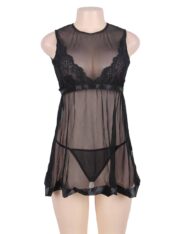 Flared-Mesh-Babydoll-Set-Black-89127